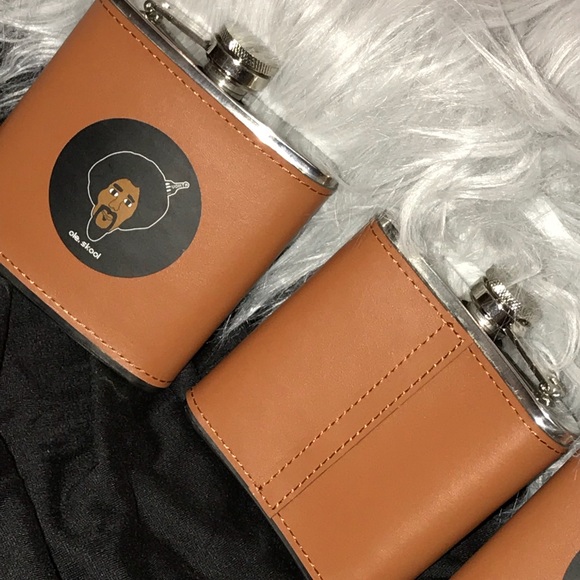 Genuine Leather Flask - OleSkool with Beard & Afro - Picture 3 of 3